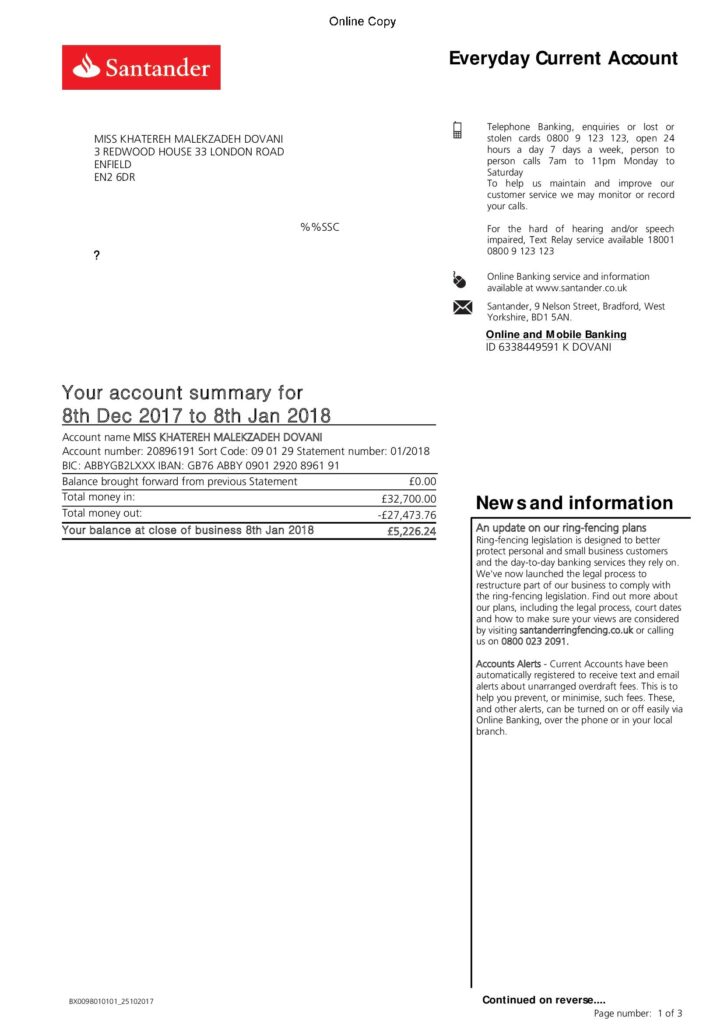 Santander Bank Statement